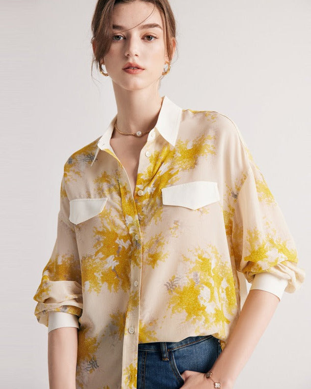 New Printed Mulberry Silk Loose-Fit Shirt