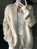 High-Collar Zip-Up Wool Cardigan Coat