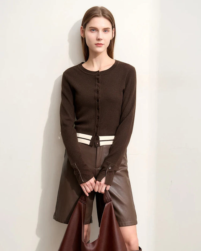 Wool Cropped Crew Neck Striped Sweater