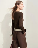 Wool Cropped Crew Neck Striped Sweater