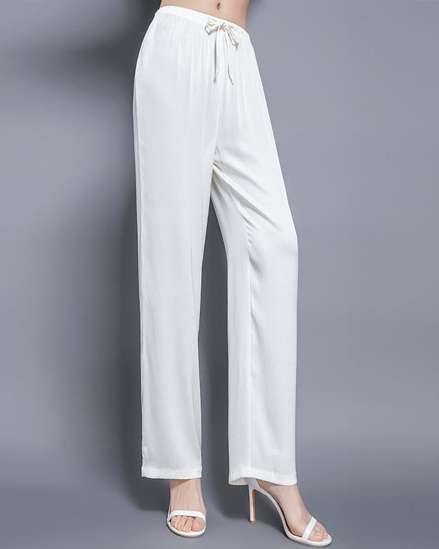 Elastic Waistband Draped Mulberry Silk Pants
