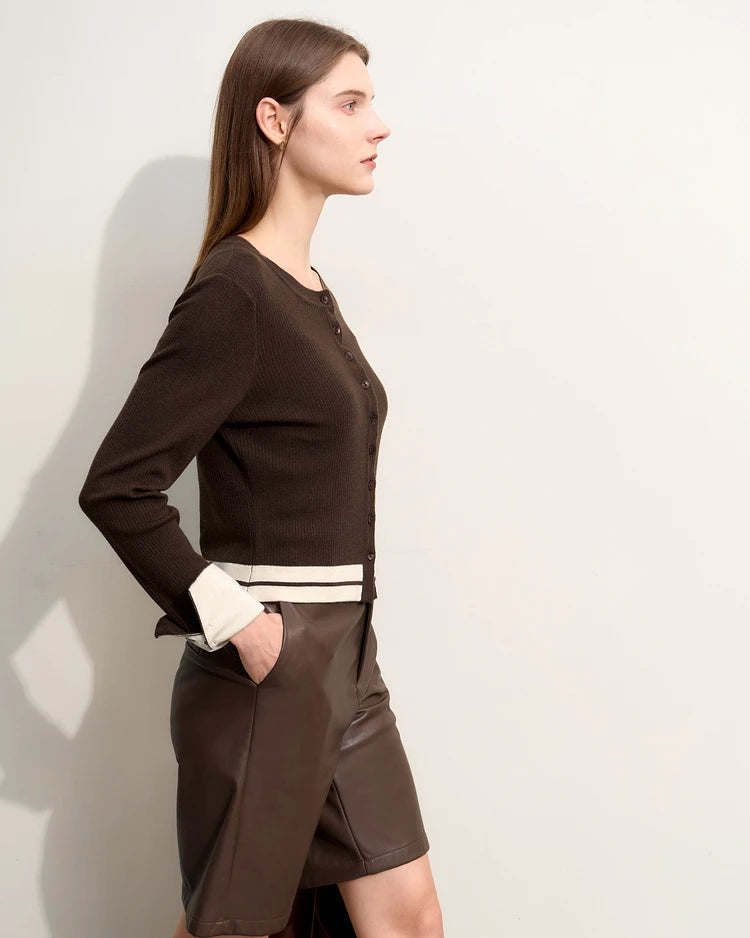 Wool Cropped Crew Neck Striped Sweater