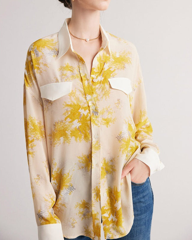 New Printed Mulberry Silk Loose-Fit Shirt