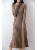 Ribbed Knitted 100% Wool Sweater Dress