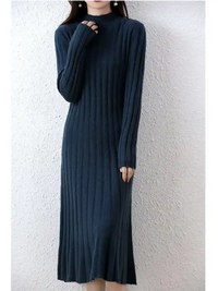 Ribbed Knitted 100% Wool Sweater Dress