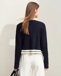 Wool Cropped Crew Neck Striped Sweater