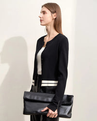 Wool Cropped Crew Neck Striped Sweater