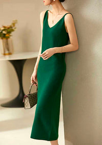 V-Neck Spaghetti Strap Long Knitted Dress