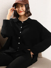 100% Cashmere Knitted Sweater Turn-down Collar Shirt