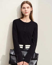 Wool Cropped Crew Neck Striped Sweater