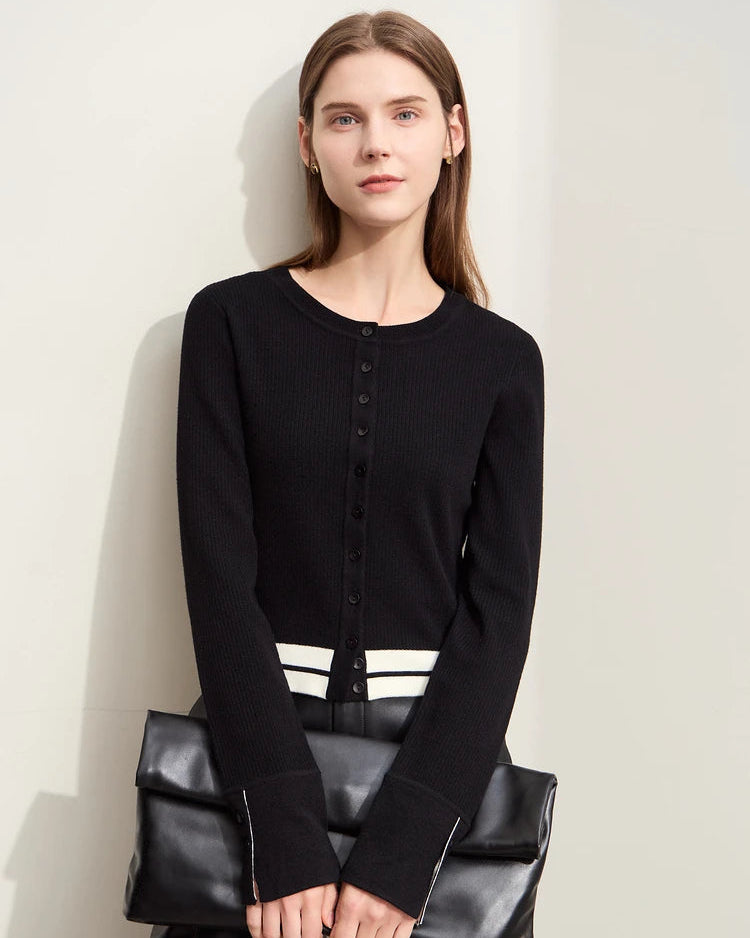 Wool Cropped Crew Neck Striped Sweater