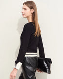 Wool Cropped Crew Neck Striped Sweater