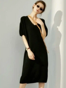 V-Neck Short-Sleeved Cashmere Wool Knitted Dress