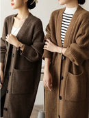 100% Wool Ribbed Long Cardigan With Pockets