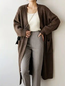 100% Wool Ribbed Long Cardigan With Pockets