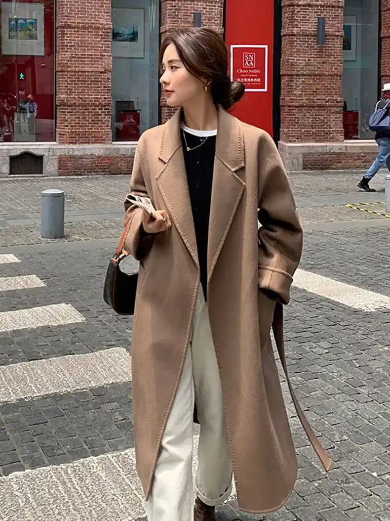 100% Wool Belted Long Warp Coat