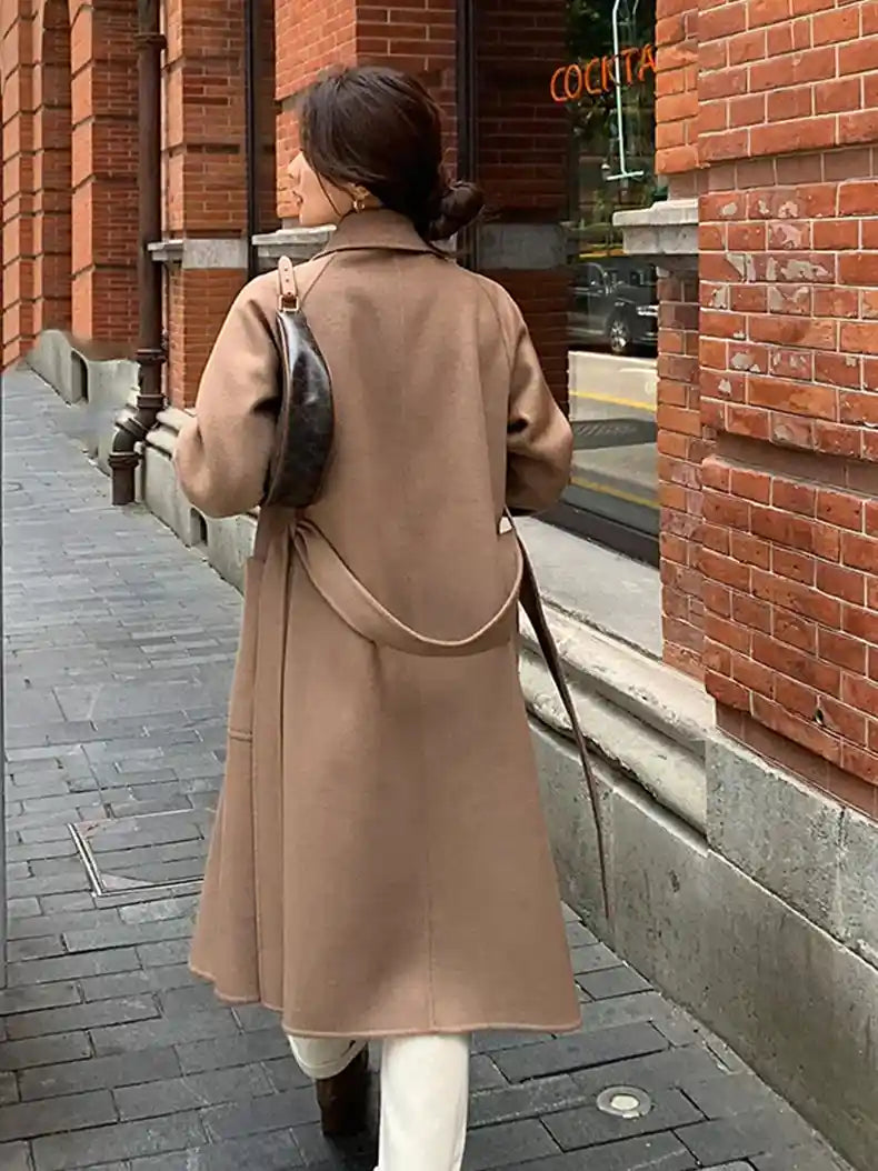 100% Wool Belted Long Warp Coat