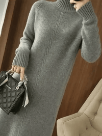 High-Neck Over-The-Knee Wool Dress