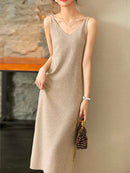 V-Neck Spaghetti Strap Long Knitted Dress