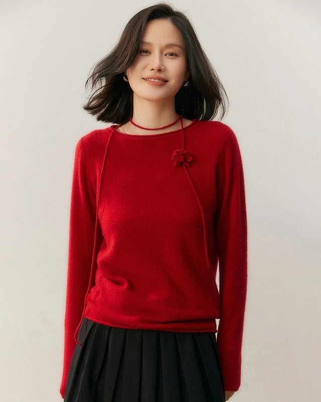 Cashmere Rolled-Up Round Neck Loose Sweater