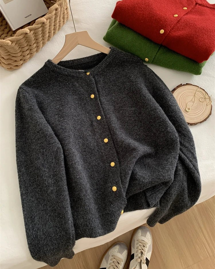 Casual Long-Sleeved Round-Neck Cardigan Sweater