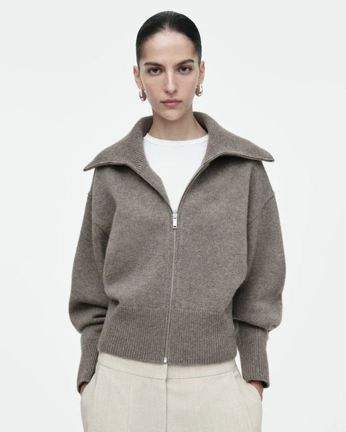 Casual Polo Collar Fitted Knitted Cardigan Sweater