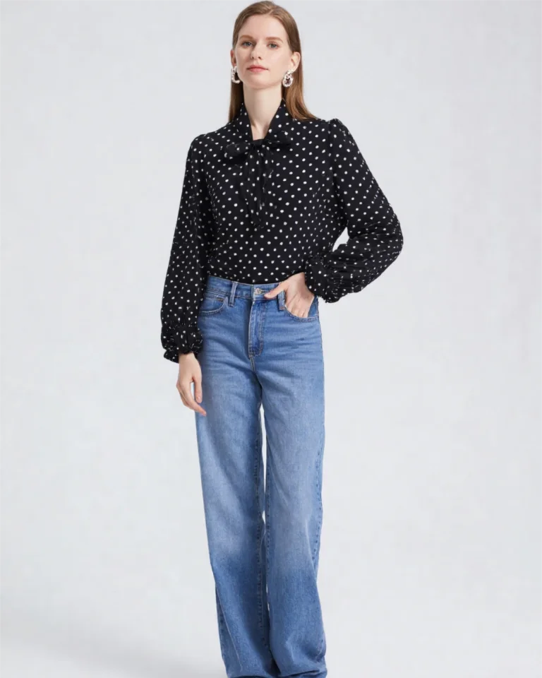 Elegant Plus Size Polka Dot Long Sleeve Shirt