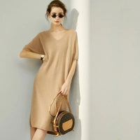 V-Neck Short-Sleeved Cashmere Wool Knitted Dress