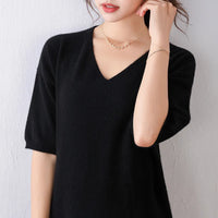 V-Neck Short-Sleeved Cashmere Wool Knitted Dress