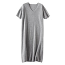 V-Neck Short-Sleeved Cashmere Wool Knitted Dress