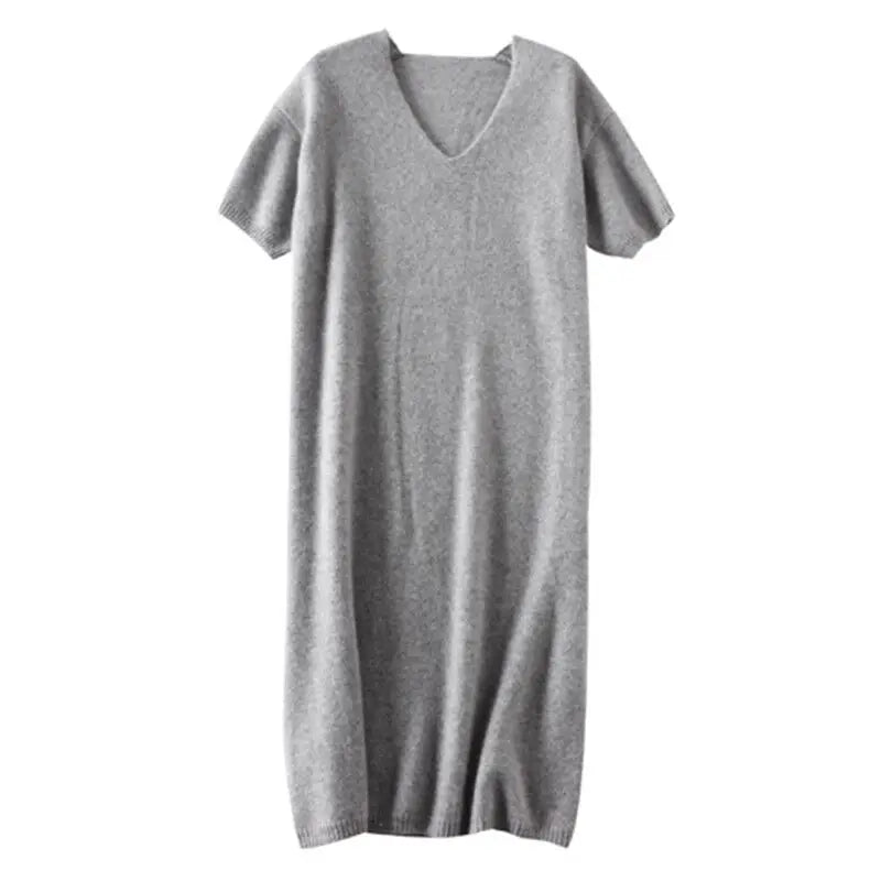 V-Neck Short-Sleeved Cashmere Wool Knitted Dress