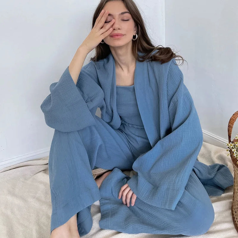 Pure Cotton Robe And Trousers Lounge Set