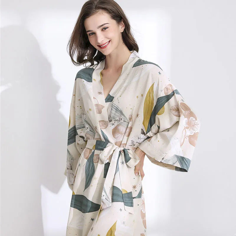 Silk Satin Floral Printed Nightgown Robe