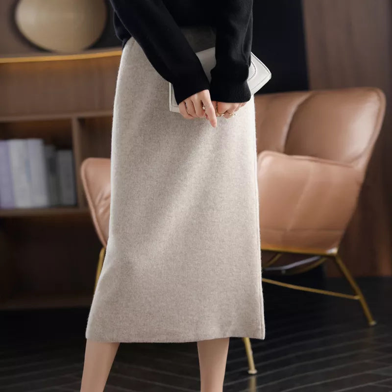 Pure Wool High Waist Long A-Line Skirt