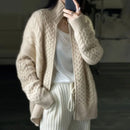 High-Collar Zip-Up Wool Cardigan Coat