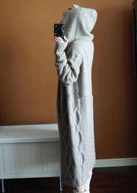 Wool Blend Hooded Thick Long Cardigan