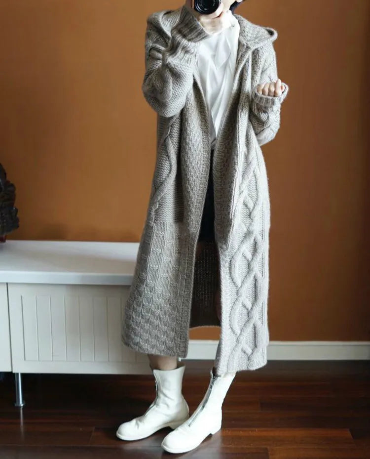 Wool Blend Hooded Thick Long Cardigan