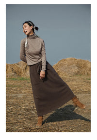 Cashmere & Wool Blend Knitted Long Skirt