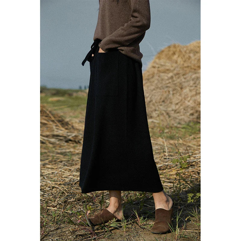 Cashmere & Wool Blend Knitted Long Skirt