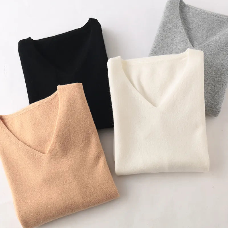 V-Neck Short-Sleeved Cashmere Wool Knitted Dress