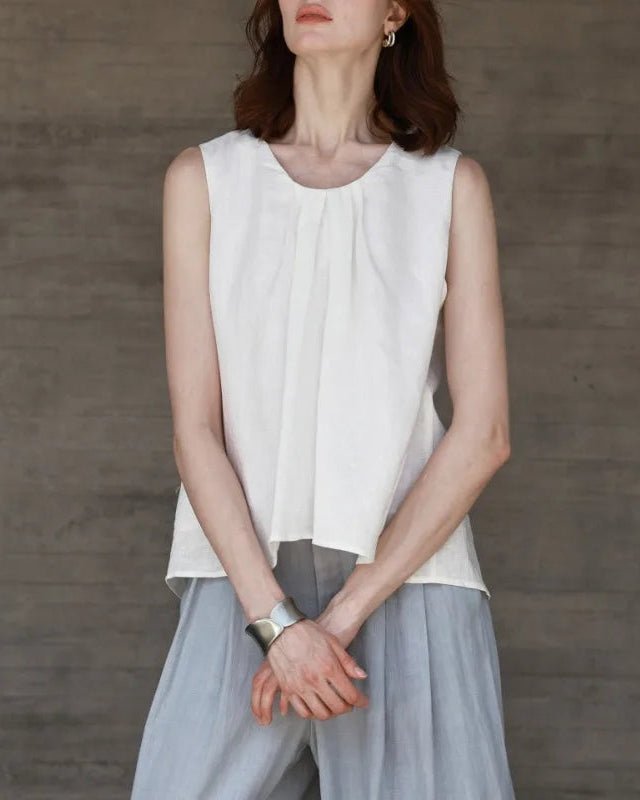 Linen Sleeveless Round Neck Loose Shirt