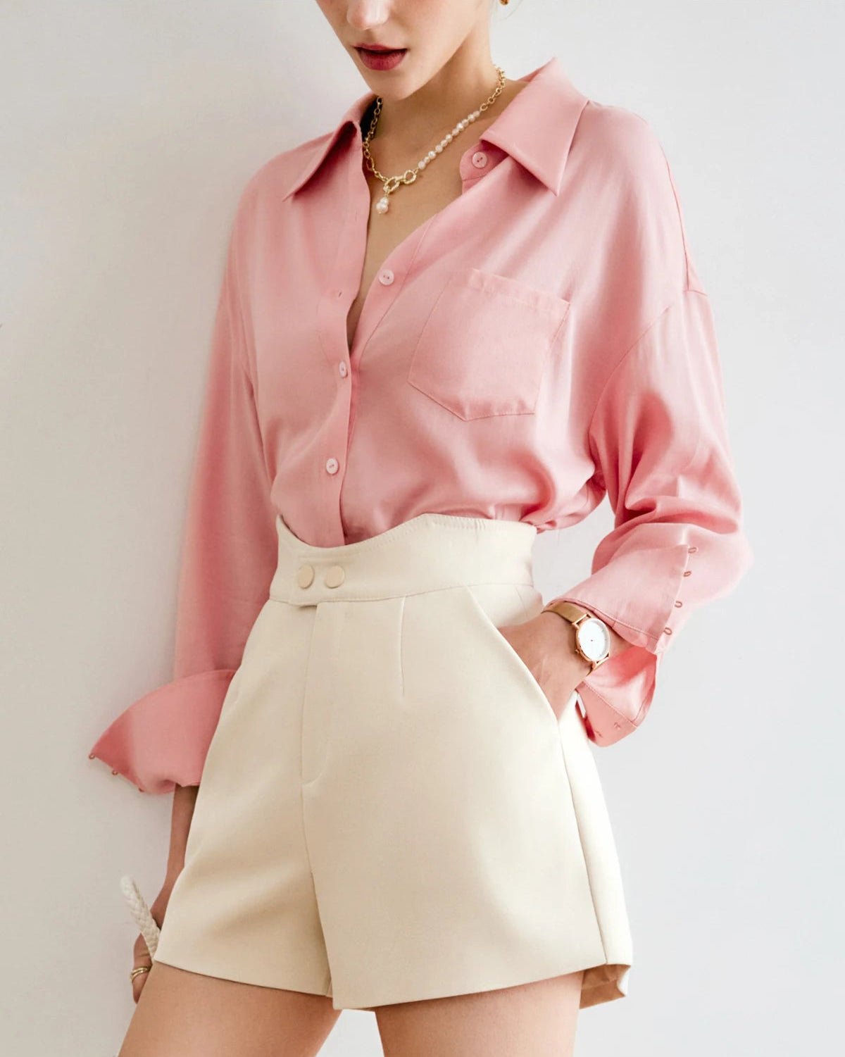 Long-Sleeved Elegant Loose-Fitting Collared Shirt