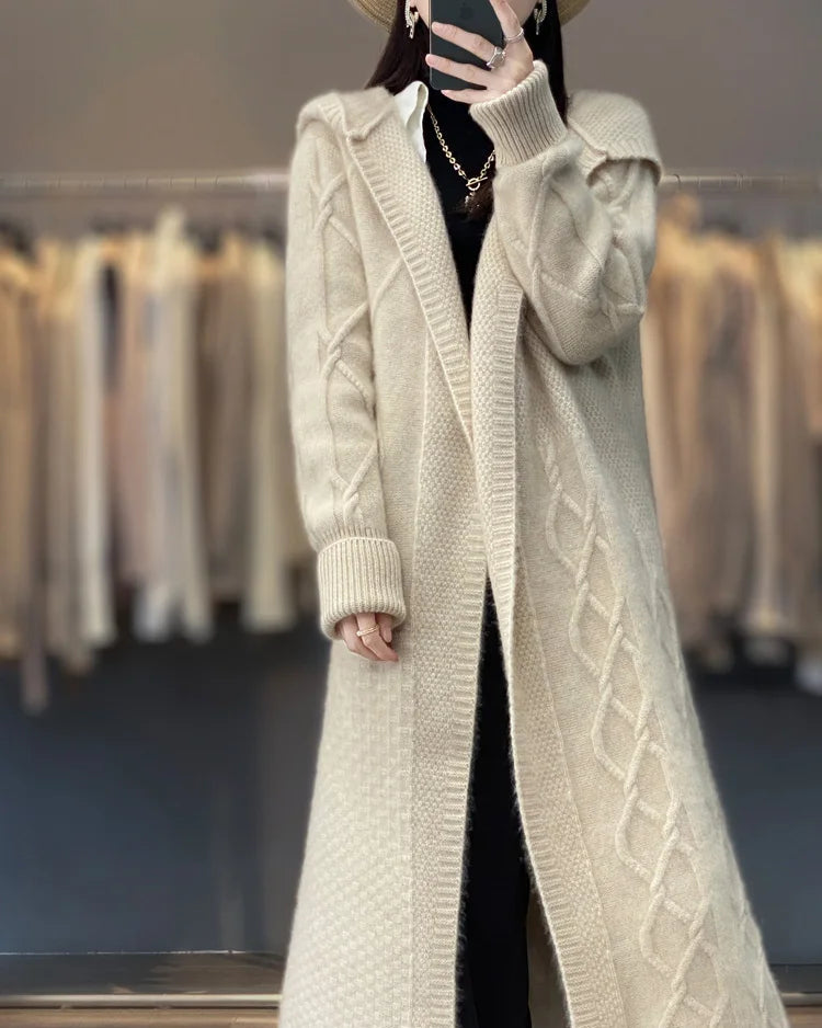 Long Wool Twisted Knit Cardigan Sweater