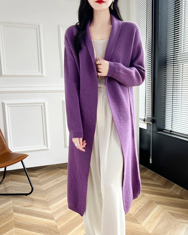 Loose-Fitting Long Wool Cardigan Sweater
