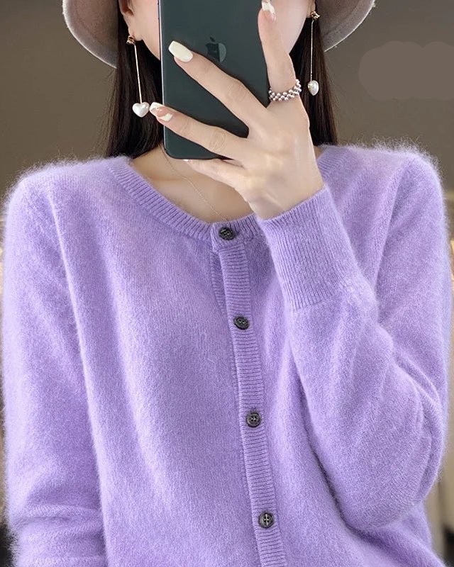 Mink Cashmere Crew Neck Cardigan Sweater