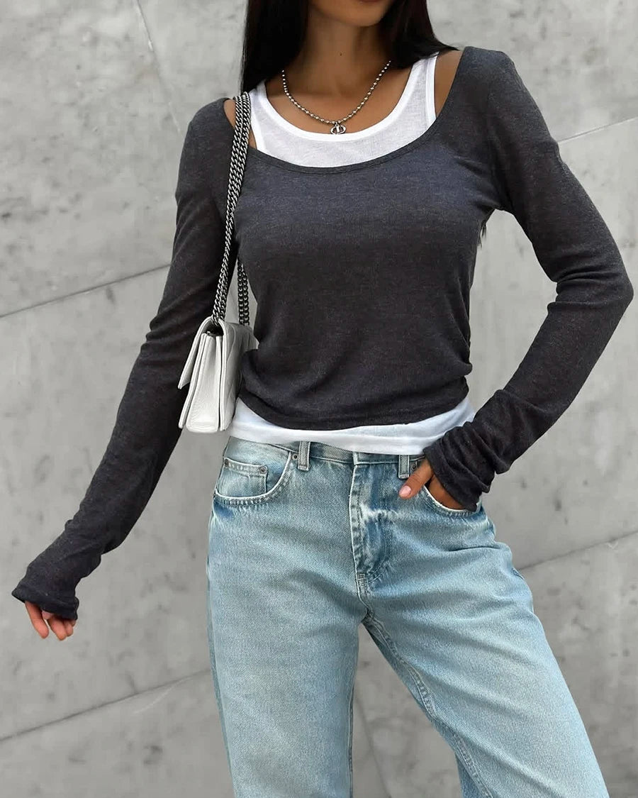 Modal Soft Long-Sleeved Color-Block Slim-Fit T-Shirt