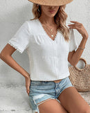 Simple Lace-Trimmed V-Neck Shirt
