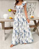 Printed Square Neck Slim-Fit Dress