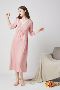 V-Neck Long Sleeve Nightgown Dress