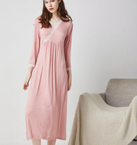 V-Neck Long Sleeve Nightgown Dress